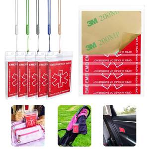 lot 6400 image: HoHpHq Emergency Contact Card 12 Pack with 10 Card Sleeves - Child ID Card for Car Seat Safety Stickers and Backpack Tags for Kids - Life Alert for Travel,Camping,Medical Fokder,Daycare Essential