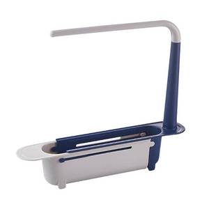lot 6406 image: Telescopic Sink Storage Rack, Sponge Holder with Dishcloth Hanger Drain Basket Soap Organizer Countertop Racks (3)