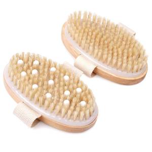 lot 6415 image: 2 Pack Dry Brushing Body Brush, Natural Bristle Exfoliating Brush with Massage Nodes, for Lymphatic Drainage and Improving Skin Health and Reduces Acne