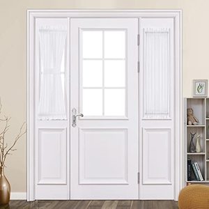 lot 6424 image: MIULEE Sidelight Sheer French Door Curtains 25 x 40 Inches Light Filtering Window Treatment with Tieback - 2 Panels, White