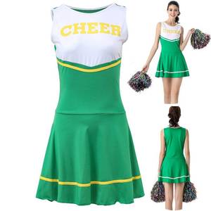 lot 6426 image: ThreeH Womens Musical Uniform Highschool Cheerleader Costume Fancy Dress One Size NO Pom-Pom,Green
