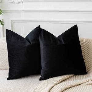 lot 6427 image: JUSPURBET Black Euro Velvet Throw Pillow Covers 26x26 inch Set of 2 for Living Room Couch Sofa Bedroom Decorative Square Solid Soft Cushion Cases with Invisible Zipper