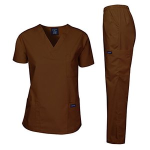 lot 6432 image: Dagacci Medical Uniform Womens and Mens Scrub Set Unisex Medical Scrub Shirt Top and Pant, Brown, Medium, Short Sleeve
