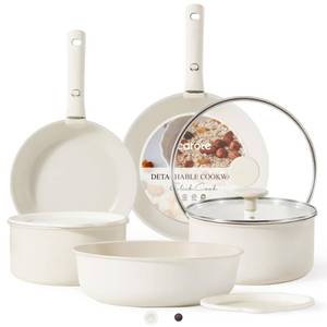 lot 7917 image: CAROTE 11pcs Pots and Pans Set, Nonstick Cookware DetachableRemovable Handle, Induction RV Kitchen Set, Oven Safe, Cream White