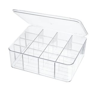 lot 7918 image: ZEXALOR Socks Underwear Drawer Organzier Dividers, 16 Compartment Removable Divided Plastic Storage Bin with Lid, Storage Organizer for Scarves Ties Bras, Clear Dresser Drawer Organizers