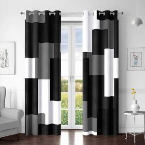 lot 7920 image: Tyrot Black Grey 100% Blackout Curtains for Bedroom 96 inch Long 2 Panels Set White Grey Modern Abstract Geometric Black Out Curtains Insulated Room Darkening Window Drapes for Living Room, 52Wx96L
