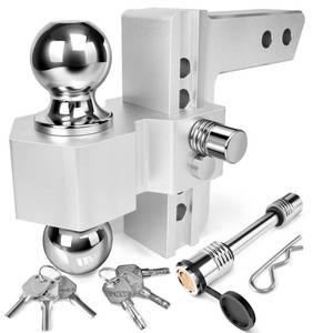 lot 7926 image: Tlvuvmo Adjustable Trailer Hitch - 6 Inch Drop Hitch (Fits 2-Inch Receiver), 12,500 LBS GTW Aluminum Tow Hitch, (2 & 2-516) Chrome Plated Steel Ball Mount & Anti-Theft Locking Hitch Pins - Retail $161.42