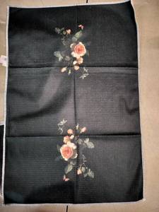 lot 8181 image: Floral Print Black Table Runners with Coral Rose Design 2pk