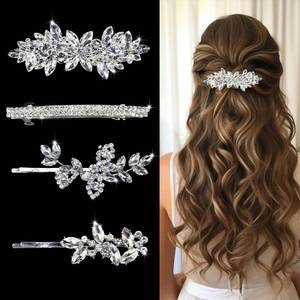 lot 8205 image: Mulzile 4 Pieces Rhinestone Hair Clips Leaf Wedding Hair Pins Crystal Bobby Pins Silver Bridal Hairpin Barrette for Brides Bridesmaids Flower Girls