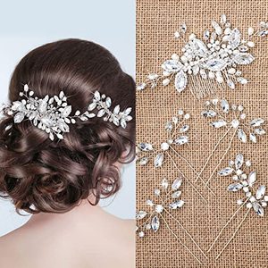 lot 8214 image: Wedding Hair Comb Crystal Bride Wedding Hair Comb Silver Bridal Pieces Pearl Rhinestone Bridal Accessories for Brides Women