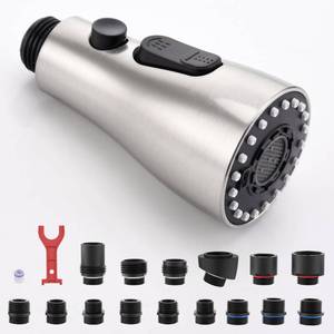 lot 8218 image: J-HVA Pull Down Kitchen Faucet Sprayer Head Replacement Part with 15 Adapters, 3 Function Pull Out Sink Sprayer Replacement Nozzle, Kitchen Faucet Head Hose Spray Tap Spout, Brushed Nickel