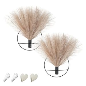 lot 8222 image: Pretty Jolly Boho Wall Decor Pampas, Wall-Mounted Metal Wall Art, Hanging Artificial Plant, Wall Decor for Living Room, Bedroom, Bathroom, Office, Dorm, Modern wall Decor (2 Pack)