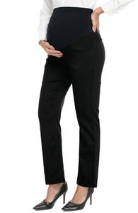 lot 8236 image: PACBREEZE Womens Maternity Pants for Work Over-Bump Pregnancy Casual Stretchy Straight Dress Pants with Pockets(Update Black, X-Large)