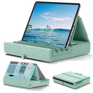 lot 9389 image: KDD Tablet Pillow Holder, Foldable iPad Stand for Lap, Bed and Desk -Tablet Soft Pad Dock with Pocket & Stylus Mount Compatible with iPad Pro 12.9, 10.5, 9.7 Air Mini 6 5 4 3, E-Reader