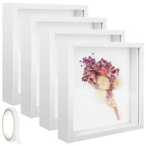 lot 11552 image: 4 Pack 5 x 5in Shadow Box Frame, Shadow Boxes Display Cases with Adhesive Tape, 3D Picture Frame for Baby Items Wedding Memories Crafts Awards Medals Tickets and Photos(White)