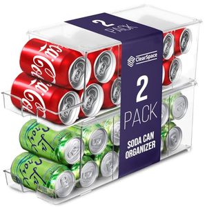 lot 11557 image: ClearSpace Soda Can Organizer & Soda Can Dispenser for Refrigerator - Fridge Organizer & Stackable Drink Organizer for Fridge or Refrigerator - Holds 12 Cans Each, BPA Free - 2 Pack