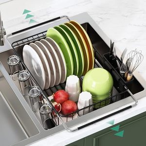 lot 11570 image: romision Dish Drying Rack in Sink, Dish Rack use for Countertops & in-Sinks & Over-Sink, Stainless Steel Dish Dryer Racks, Dish Strainers for Kitchen Sink with Utensil & Cup Holder, Black