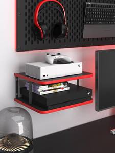 lot 11575 image: AREAJD Floating Under TV Game Double Shelf Stand for Xbox Shelf Wall Mount for one SX Series S, Projector ShelfRouter ShelfEntertainment Center, Projector Holder Accessories, Black Red