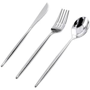 lot 11579 image: Rubtlamp 90Pcs Silver Plastic Silverware, Silver Plastic Utensils, Plastic Cutlery Include 30 Knives, 30 Forks and 30 Spoons, Silverware Heavy Duty For Party, Wedding