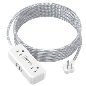 lot 12451 image: Flat Plug Extension Cord 20 FT with 4 AC Outlets 3 USB Ports (5V3.4A 17W), 20Ft Long Braided Cord for Home Office College Dorm
