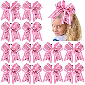 lot 12453 image: 12 PCS 8 Large Glitter Cheer Bows Pink Girl Hair Bows Sparkly Cheerleading Softball Team Bow Hair Accessories for cheerleaders football Competition Sports