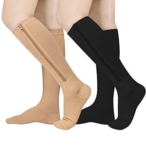 lot 12505 image: 2 Pairs Zipper Compression Socks, 15-20 mmHg Closed Toe Compression Stocking with Zipper for Women and Men