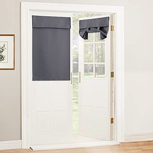 lot 12512 image: RYB HOME Blackout Door Curtain - Privacy Thermal Insulated TriciaFrontPatio French Door Window Curtain Sidelight Curtain Tie up Shade, W30 x L40 inch, 1 Panel, Gray