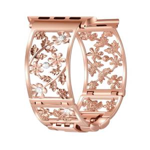 lot 12520 image: Duoan Floral Band Compatible with Apple Watch Jewelry Band 38mm 40mm 41mm 42mm iWatch Bands Series 10 9 8 7 SE,Bling Crystal Bracelet Hollow Metal Strap,Dressy Women Wristband(38404142mm,Rose Gold)