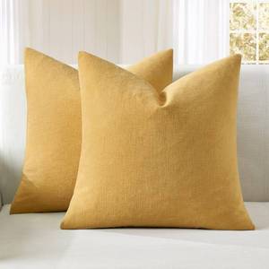 lot 12533 image: MIULEE Gold Couch Pillow Covers 18x18 Inch, Set of 2 Soft Chenille Decorative Square Throw Pillow Covers Farmhouse for Sofa Living Room Bed