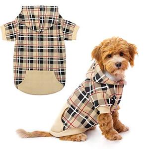 lot 12541 image: EXPAWLORER Plaid Dog Hoodie - British Style Warm Dog Sweater Shirt with Leash Hole,Pitbull Clothes Outfits,Winter Coat Apparel for All Breeds Puppy Girl Boy-Cat Apparel