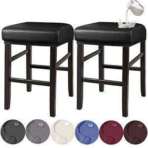lot 12546 image: HFCNMY Rectangle Stool Covers, Waterproof PU Bar Stool Covers with Elastic Bands (2 Pack, Black)