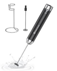 lot 12550 image: Maestri House Rechargeable Milk Frother with Stepless Speed Control, LunaFro Max Handheld Electric Foam Maker Waterproof Drink Mixer Foamer with Stand & Detachable Whisks for Lattes, Cappuccino