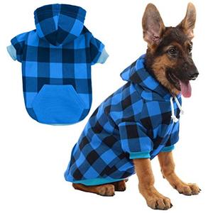 lot 12555 image: KOOLTAIL Plaid Dog Hoodie Pet Clothes Sweater with Hat and Pocket for Small Medium Large Size Dogs, Soft Winter Warm Dog Cold Weather Coat, Fleece Fall Dog Hooded Sweatshirt for Puppy Cats, Blue XL
