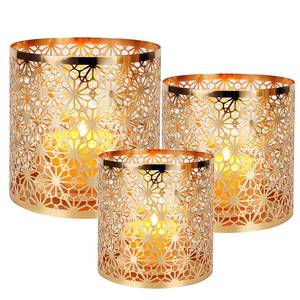 lot 12561 image: Hurricane Candle Holder Set of 3 Champagne Gold Metal Candle Holders, Tea Light Votive Candle Holders for Wedding, Home, Birthday, Party Decor, Window Sash Pattern