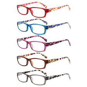 lot 12566 image: Kerecsen Reading Glasses 5 Pairs Fashion Ladies Readers Spring Hinge with Pattern Print Eyeglasses for Women (5 Pack Blue, 0.75)