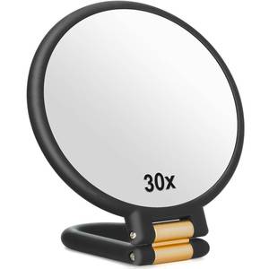 lot 12567 image: Sifolo 30x Magnifying Mirror, Travel Hand Mirrors with Handle - Double Side Handheld Mirror with 1X 30X Magnification & Adjustable HandleStand, Hand Held Foldable Travel Mirror for Makeup(Black)