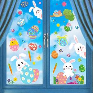 lot 12581 image: CCINEE Cute Easter Window Cling Stickers for Home Decoration,Bunny Easter Eggs Decals for Windows 12 Sheets