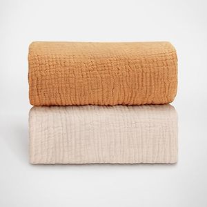 lot 12584 image: Blissful Diary Muslin Bassinet Sheets for Baby Girls Boys, Boho Soft Cotton Fitted for Oval Hourglass Rectangle Mattress, 2 Pack(Retro Yellow&Beige)