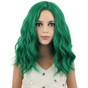 lot 12591 image: PATTNIUM Kids Child Green Wig Short Curly Wavy Wig for Girls Dark Green Wigs Synthetic Hair Wigs