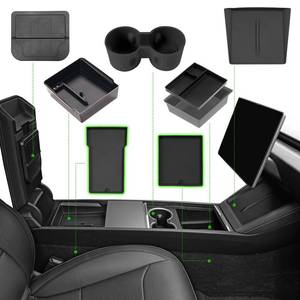lot 15526 image: 7PCS Center Console Organizer Tray for 2024 2025 Tesla Model 3 Accessories, Armrest Hidden Storage Box Cup Holder Charger Pad for Tesla Model 3 Highland