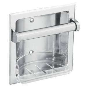 lot 15547 image: Moen 2565CH Donner Commercial Soap Holder with Grab Bar, Recessed Mount, Small, Chrome