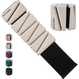 lot 16041 image: BECOJADDE Ankle Weights for Women Set of 2 (2 lbs Each) Adjustable Wrist Weights Training Intensity for Strength Training Walking Running Yoga Pilates Jogging for Women Men, Pewter Beige