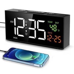 lot 16045 image: Netzu Alarm Clocks for Bedrooms, Digital Clock with Date Temperature and Weekday, Manual DST, Snooze, 2 Alarms, 4 Volumes for Living Room Home Bedside Desk (Black)