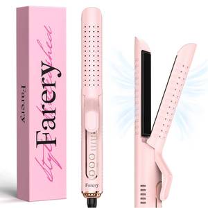 lot 16046 image: Farery Chill Set Soft-Air Curling Iron Gentle Airflow for Quick Styling & Long-Lasting Curls, Lock in Style with Cooling Air Vents, 2-in-1 Hair Straightener & Curler with Upgraded Long Barrel, Pink