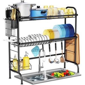 lot 16050 image: HOWDIA Over The Sink Dish Drying Rack, 3-Tier Stainless Steel Large Over The Sink Dish Rack with Utensil Holder Dish Drainers for Kitchen Counter