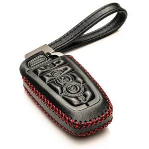 lot 16067 image: Vitodeco Genuine Leather Smart Key Fob Case Compatible with Ford Mustang 2018-2025, Ford Mustang Mach-E 2021-2025 (5-Button, BlackRed)