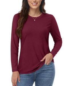 lot 16073 image: YUCOLEN Womens Long Sleeve T Shirts Cotton Long Sleeve Shirts Women Crew Neck Tee Shirts for Women WineRed Long Sleeve Shirts for Women Size Small