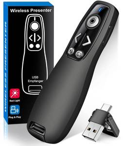 lot 16074 image: 2-in-1 USB Type C Presentation Clicker Wireless Presenter Remote for PowerPoint, Powerpoint Clicker with Volume Control PowerPoint Slide Advancer for Mac, Computer, Laptop-E600