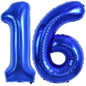 lot 16076 image: TONIFUL 40 Inch Large Navy Blue Number 16 Balloons Giant Digital 16 or 61 Helium Balloons, Foil Mylar Big Number Balloons for 16th or 61st Birthday Party 16th or 61st Anniversary Supplies Decorations