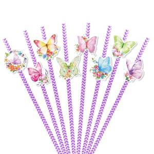 lot 16077 image: Konsait 24 Pack Paper Butterfly Straws, Butterfly Floral Decor Disposable Party Straws, Butterfly Party Favors Striped Drinking Straws, Butterfly Party Supplies